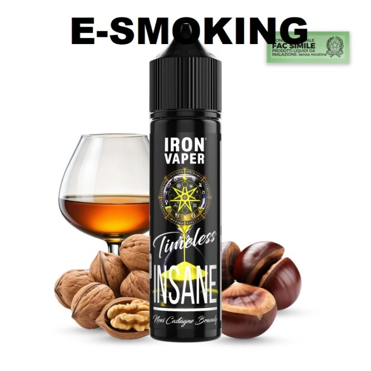 INSANE AROMA SHOT 20ML TIMELESS LIGHT IRON VAPER NOCI E CASTAGNE CON CIOCCOLATO BIANCO E NOTE DI TABACCO E BRANDY.